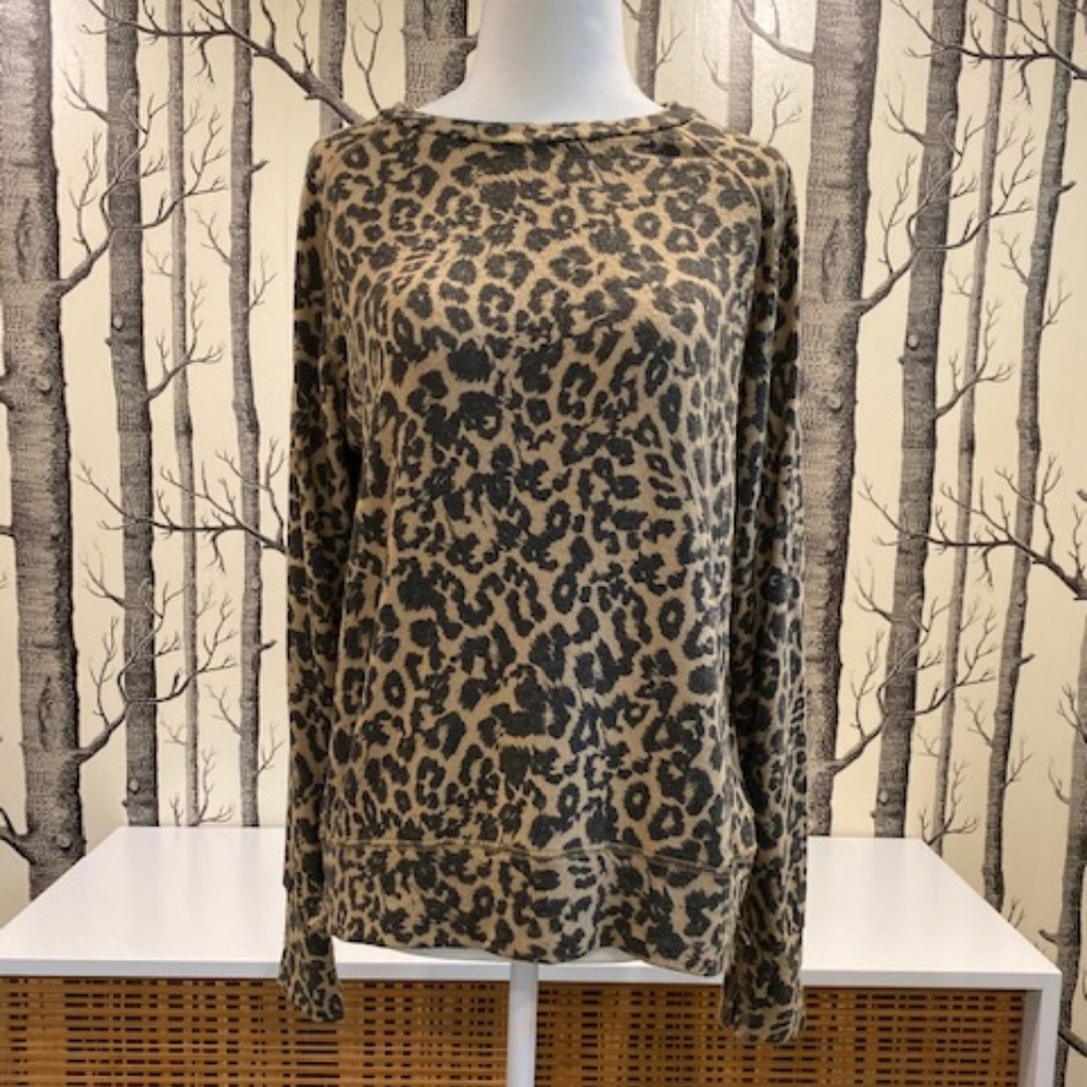 LNA Vintage Raglan Leopard Print Top -